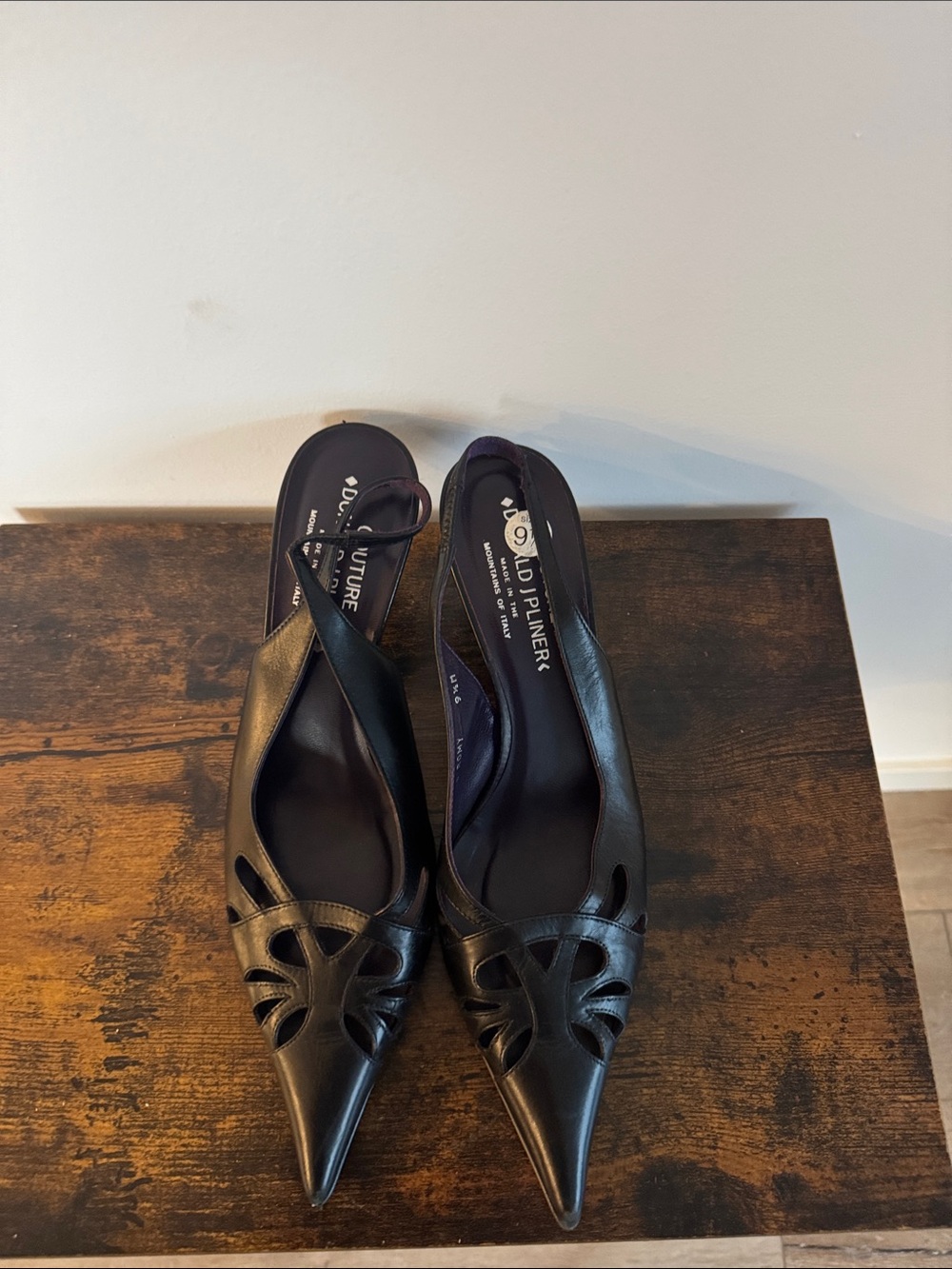 Donald J. Pliner Black Pointed Slingback Heels with Cutout Design - Picture 6 of 11